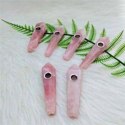 China Europe Craft Delicate Folk Rose Quartz Crystal Carving Crystal Smoking Pipe For Gift for sale