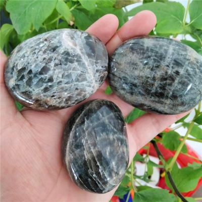 China High Quality Healing Natural Gemstone Crystal Palm Stone Black Moon Stone From Europe For Gift for sale