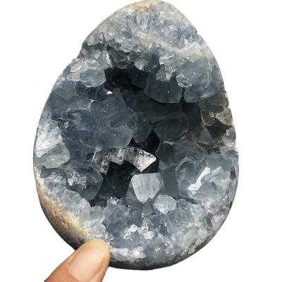 China Wholesale Natural Stone Geode Crystal Craft For Decoration from Europe Crystal Spheres Blue Cluster Celestite for sale