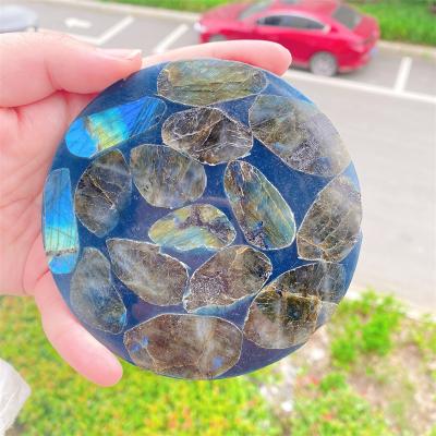 China Europe Cup Blue Instant Natural Coaster Beautiful Crystal Slab Labradorite Slice For for sale