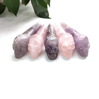 China Europe Wholesale Natural Hand Carved Crystal Smoking Pipe Accessories Of Skulls Holders For Decoration for sale