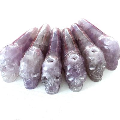 China Europe High Quality Crystal Healing Smoking Pipes Natural Quartz Amethyst Skulls Smoke Tubes for sale