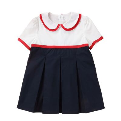 China Breathable Kids Girl Clothing Navy Blue Spring&Summer New Girls Dress With Floral Print Kindergarten Custom Wholesale Uniform for sale