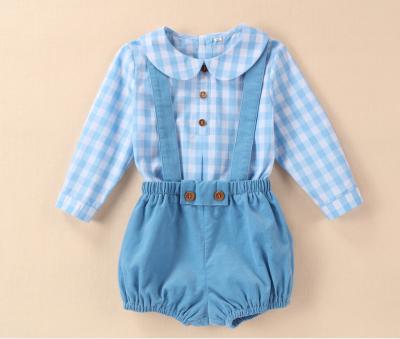 China Preppy Style Brother And Sister Wear Autumn Baby Clothing Long Sleeve Plaid Corduroy Jumpsuits Infants Fabrics for sale