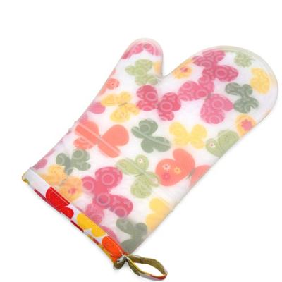 China Heat Resistance Dotted Flower Pattern Silicone Oven Gloves for sale