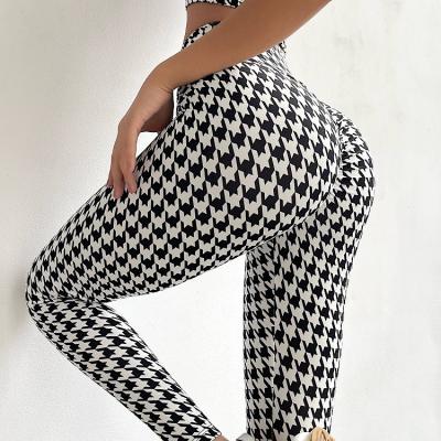 China Houndstooth Breathable Women's Seamless Waist Yoga Pants High Scrunched Booty Gaiters Workout Running Butt Increase Textured Tights for sale