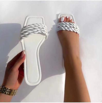 China 2021 Fashion Trend Ladies Slippers Flat Bottom Square Toe Flip-Flop Summer Multicolor PVC Slipper for Woman and Ladies for sale