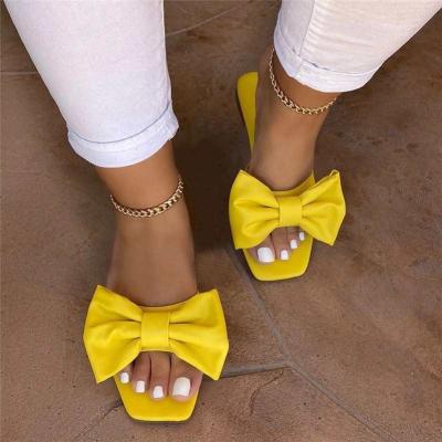 China Fashion Trend Women's Slippers Bow Square Head Low Heel Slides Woman Slippers 2021 for sale