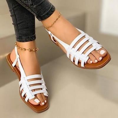 China Large size flat sandals spring and summer high quality fashion woven beach shoes women girl fashion trend flat sandals for sale