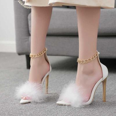 China Fashion Trend Fashion Trend Plush Led Open Toe Stilettos Large Size Color Women Matching Shoes Ladies Fur Bottom Heels Sandals For Women Summer for sale