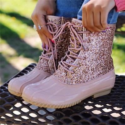 China Fashion Round Around New Water Shoes Ski Leather Shoes Rain Boots Duck Hunting Boots Help Women Fashionable for sale