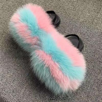 China 2021 New House Fox Fur Slippers Plush Fashion Eva Flat Flip Flops Indoor Custom Kids Slippers for sale