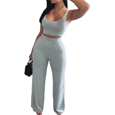 China Women's Clothing Fashion Summer Wide Leg Pant Suits Warm Breathable Vest High Waist Sport Casual 2 Piece Set for sale