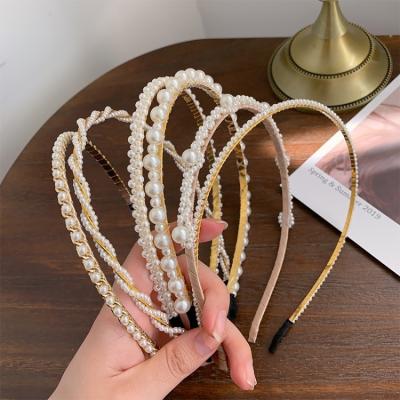 China High quality beaded hair decoration hair band headband accessories customized headband simple hair ornament handmade pearl headband for sale