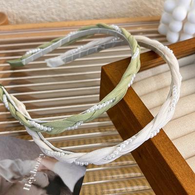 China Wholesale Headband Accessories Hair Decoration Hair Accessories Plastic Girls Cloth Twists Headband Pearl Hair Circle Headbands For Women for sale