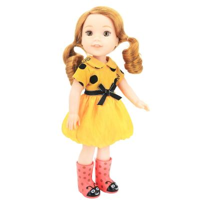 China non-toxic material & Good Beautiful 14.5 Inch Vinyl Doll Custom Painting Costume, 3D Rooted Blonde Hair Stock Vinyl Doll Dress, OEM Toy Doll Plastic Costumes for sale