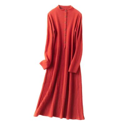 China Other Wholesale High Quality Knitted 100% Pure Cashmere Material Long Sleeve Slim Dress for sale