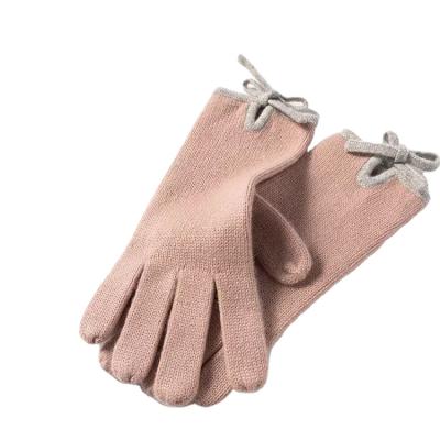 China 100% Pure Cashmere Highest Quality Ladies Black Keep Warm Cashmere Bow Fit Knitting Mittens for sale