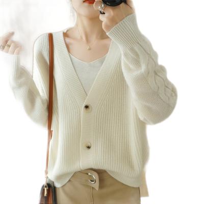 China Anti-pilling new 2021 wool thickened V-neck sweater coat by cardigan 100% pure for sale