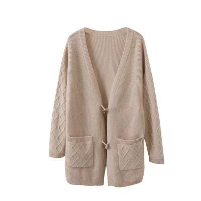 China 100% pure cashmere excellent quality personality thickened V neckline knit cardigan cashmere coat for sale