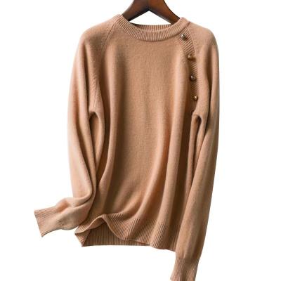 China 100% Pure Cashmere Hottest Selling Round Neck Knitted Cashmereblack Lazy Knit Sweater for sale