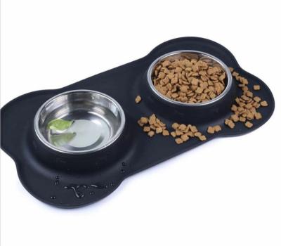 China Stocked eco-friendly food grade silicone safe Eat and drink water pet mat and silicone Stainless pet bowls feeders for sale