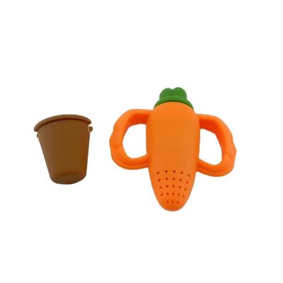 China Soft Toy EN71 CPC food grade baby Carrot shape Silicone Teethers fruits pacifier toys teething toy fruit feeder pacifier for sale