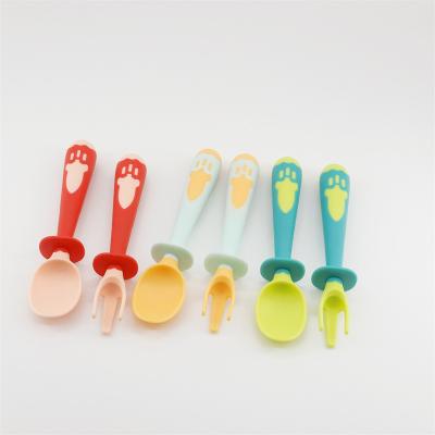 China PVC Free Fast delivery 3 colors EN71 CPC Food PP TPE baby spoon and fork set for sale