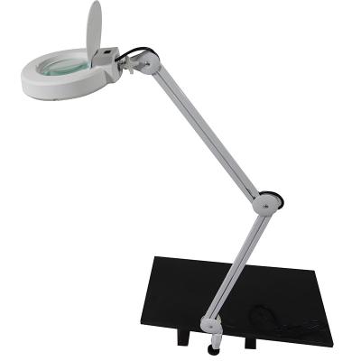 China . White Cold Light Discharge Headlight + Skin Analyzer Multi Angle Adjustment Stand Vanity Desk Round Led Makeup Mirror for sale