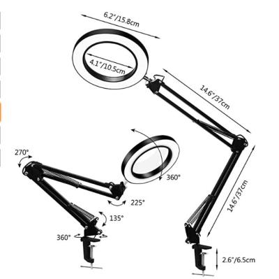 China Plastic+metal new design usb led magnifying lamp with 3 LED lighting cold and warm light for sale