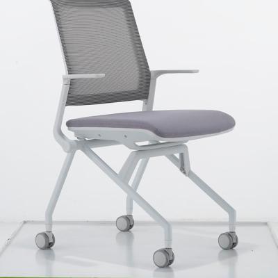 China Foldable Desk Chairs Modern Europe Style Furniture Wheels Fix Legs Visitor Chairs Mesh Back for sale