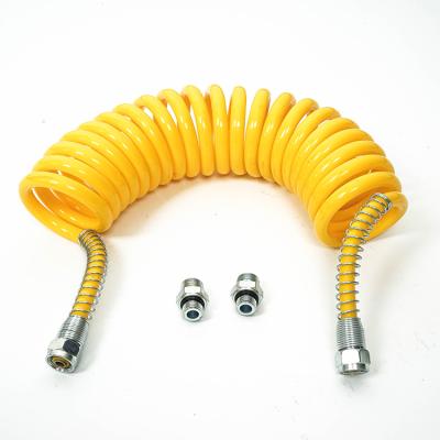 China Yellow Color PA12 PU Air Brake Spiral Pneumatic Hose For Truck Trailer Coiled Auto Air Brake PU Pneumatic Hose for sale