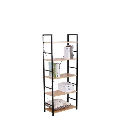 China Shelving Modern Unit Shelving Storage 5 Tier Shelves Bookcase Garage Shed Storage Rack Black Oak and Wood Light for sale