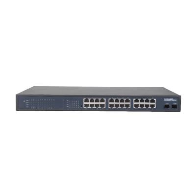 China Support 26 Port PoE IP Cameras 26 Network Fiber Switch 48V Gigabit Ethernet PoE Switch with 2 Uplink Optical Fiber SFP for sale