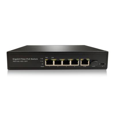 China Support PoE IP Cameras 10/100/1000M 4 Port PoE+ Ethernet Switch with 1Gb Fiber PoE SFP Uplink Optical Network Switch for CCTV IP Camera for sale