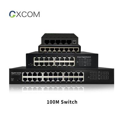 China Desktop network wall-mount 5 8 16 24 port 10/100Mbps ethernet switch hub 12V plug and play unmanaged network switches for sale