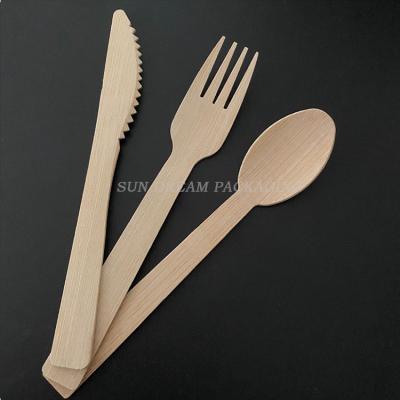 China Food packaging source manufacturer hotel three-piece dinnerware set disposable bamboo knife fork and spoon for sale