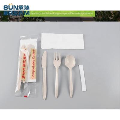 China Commercial Biodegradable Food Packaging Wheat Straw Cutlery Set Spoon Cake Pizza Knife Takeout Fork Disposable Tableware for sale