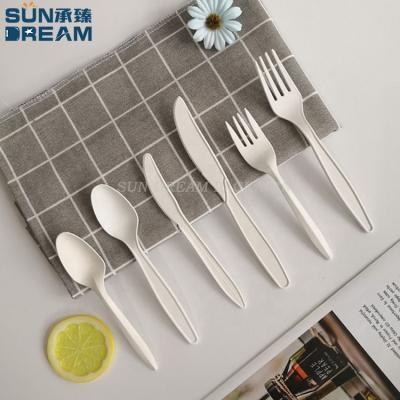 China Food packaging custom take out food kpackaging degradable tableware cornstarch knives forks and spoons disposable cutlery for sale