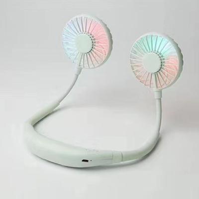 China 2021 Colorful Lights Mini Portable Usb Rechargeable LED Outdoor Sports Handsfree Lazy Hanging Neck Fan for sale