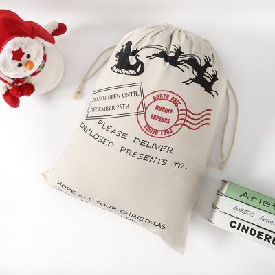 China Fashion Santa Sack Natural Cotton Canvas Wholesale Gifts Christmas Decoration Bags Drawstring Bags for sale