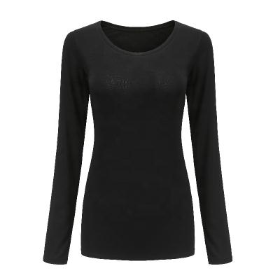 China Breathable Salon And Home Bamboo Black Round Neck Plus Size Wholesale Customize Female White Long Sleeve T-Shirt Women for sale