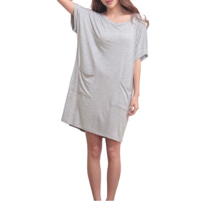 China Custom Breathable Comfortable Bamboo Cloth Pocket Sleep Robe T-shirt Night Stitches Ladies Sleepwear Pajamas Dress Lounge Wear Women for sale