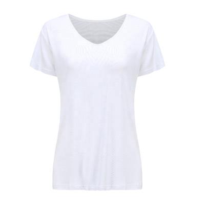 China Anti-Wrinkle Short Sleeves Fit Under Women's T-shirt Women Plain Clothing T-shirt Bamboo V-Neck T-Shirts Diaper Tops For Women for sale