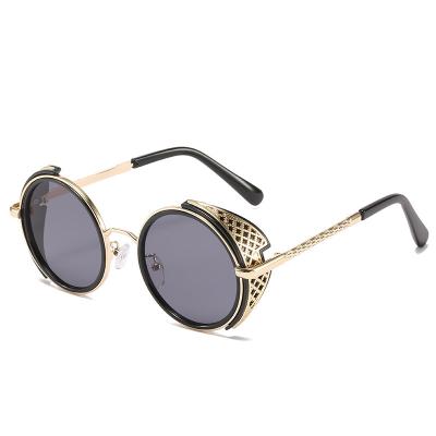 China Amazon Tiktok Styles Vintage Glass Steampunk Sunglasses Men Brand Design Hot Round Lenses Steam Punk Women UV400 Metal Sunglasses Men Gafas de Sol for sale