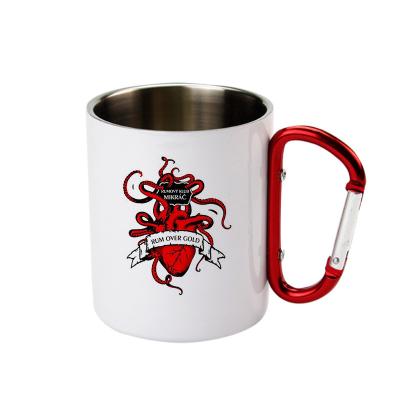 China Disposable Customize Mug Diy Stainless Steel Cup 280ML Design Button Carabiner Climbing Print Your Logo Image DIY Sublimation Mug for sale