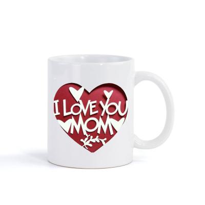 China Disposable Ceramic Mug Heart Round Handle 350ml Printed Text Logo Custom Personalized Mug DIY Sublimation Mug for sale