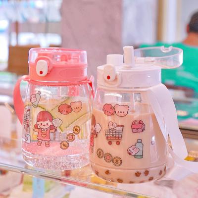 China Outdoor Sports Children PP Sublimation Sippy Viable Clear Plastic Water Cup Bottle With Cute Stickers for sale