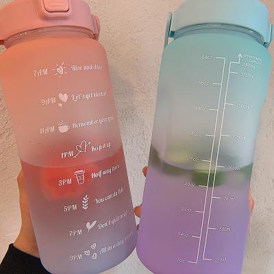 China 2L Large Capacity Water Bottle Straw Cup High Temperature Plastic Water Cup Sustainable Time Scale Frosted Outdoor Sports Student Couple Cup for sale