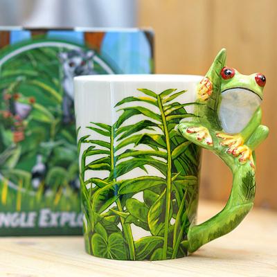 China 300ml Frog Coffee Mug Gift Hand Drawn Animal Coffee Mug 3D Mugs Cartoon Disposable Creative Ceramic Mug for sale